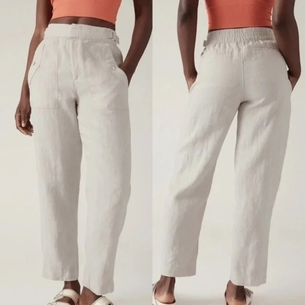 ATHLETA Voyager Linen Pant Undyed Natural Neutral Color Breathable Fabric Size 8